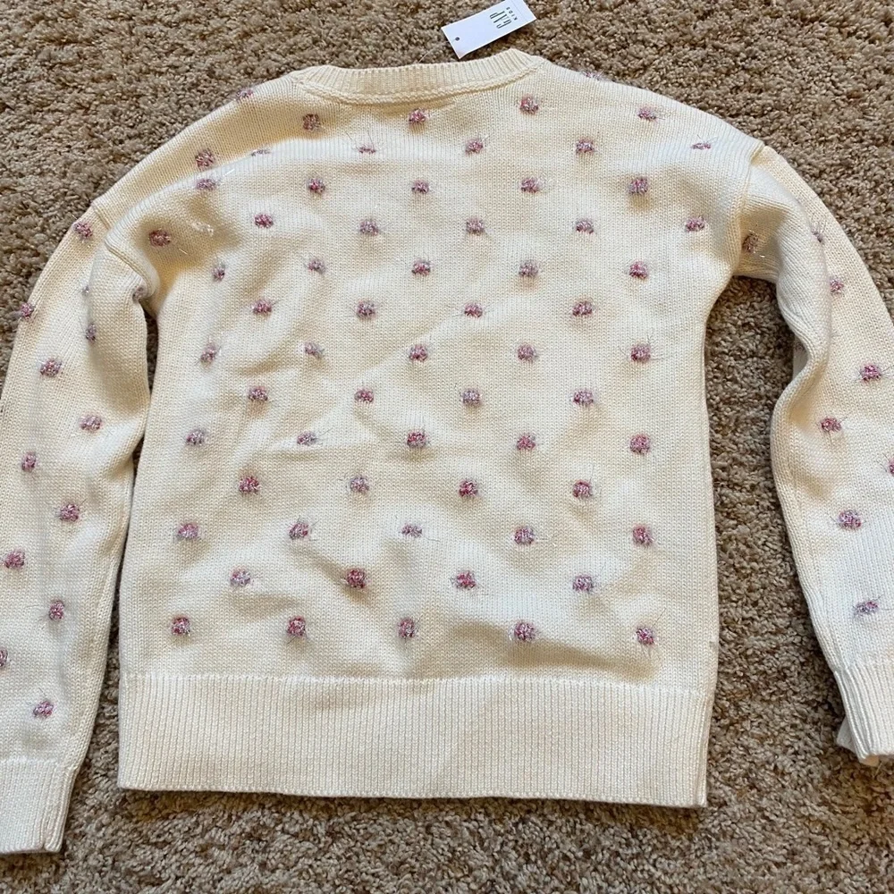 New gap kids sweater dots poms medium 8 cream pink tinsel nwt